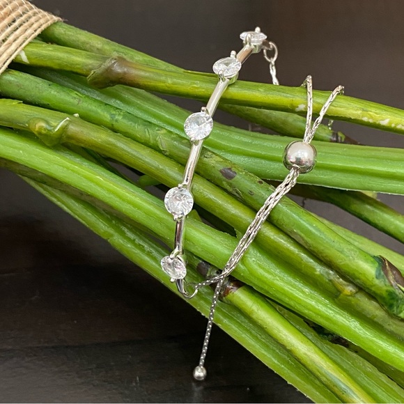 Silver-tone CZ Cubic Zirconia Slider Bolo Bracelet - Picture 9 of 14